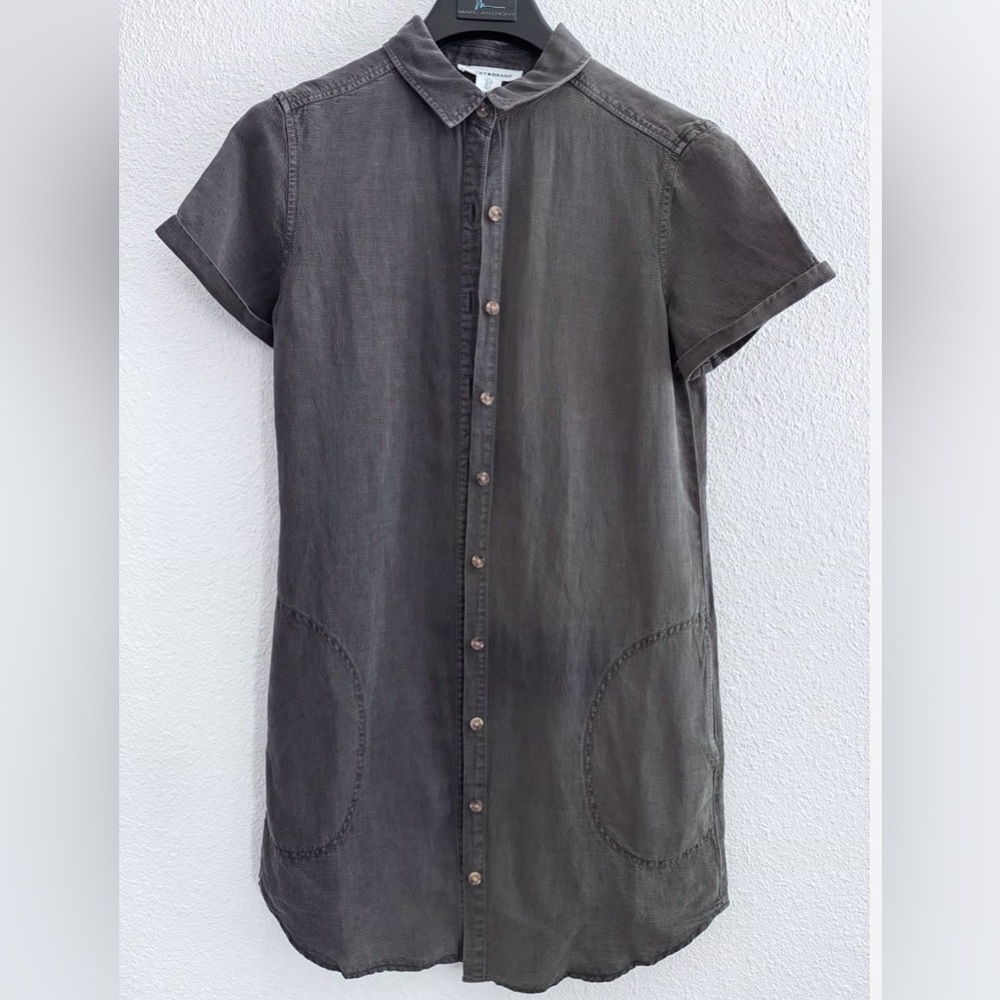 Lucky Brand Short-Sleeve Button-Front Shirt Dress in Washed Charcoal Size M